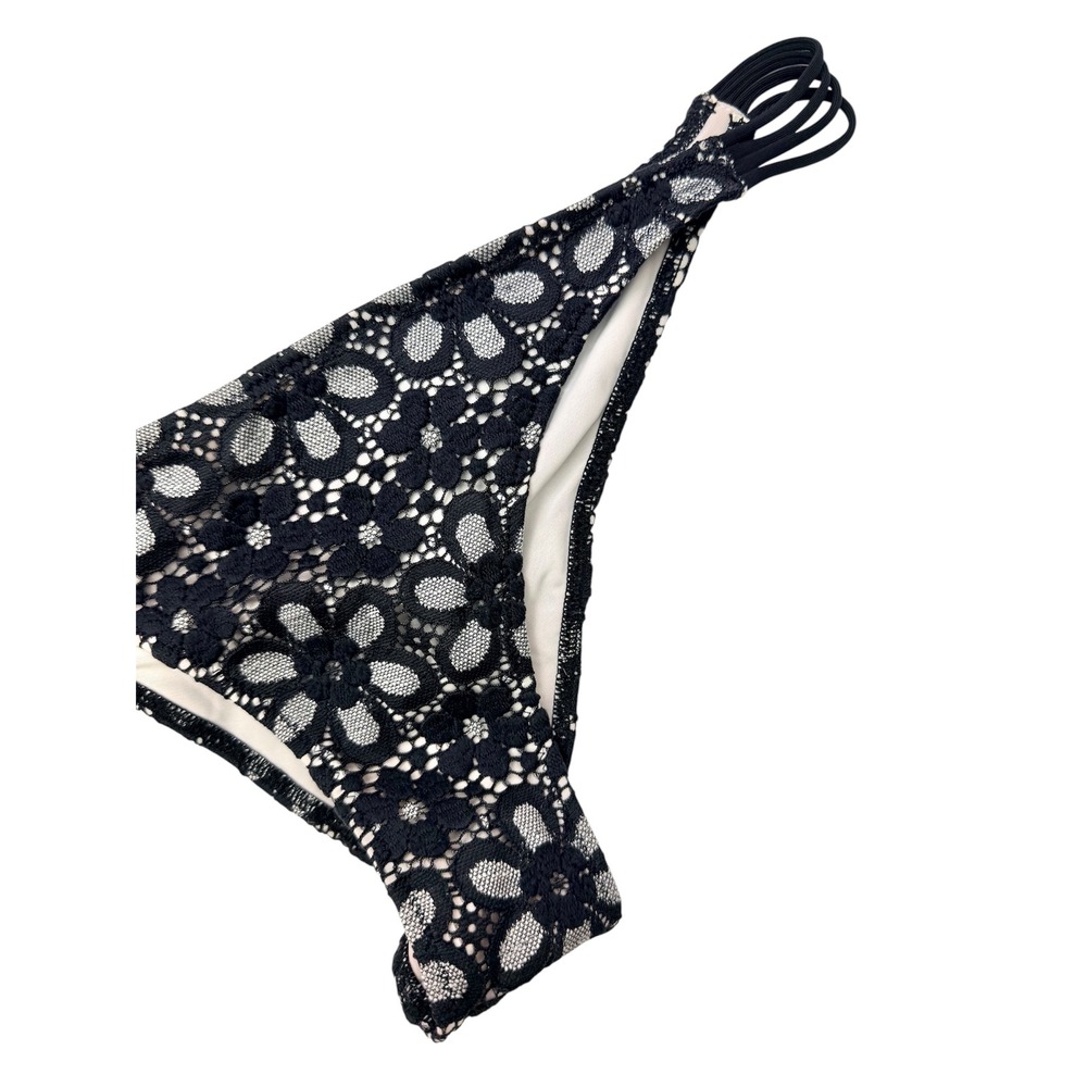 Victorias‎ Secret The Super Strappy Itsy Bikini Bottom Black Floral Lace Medium